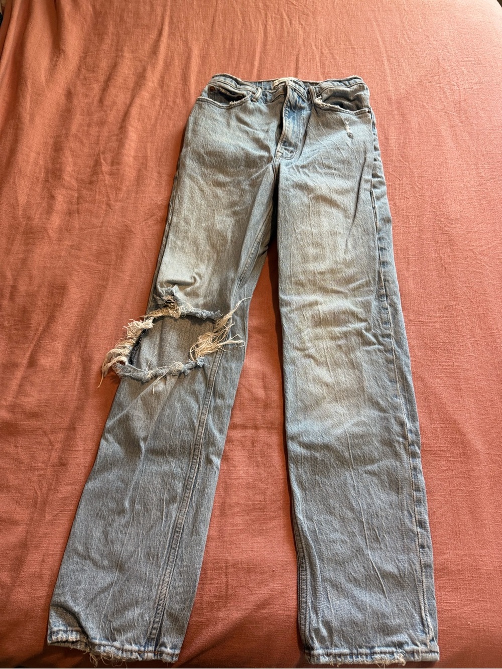 Abercrombie & Fitch Light Blue Straight-Leg Jeans with Knee Distress